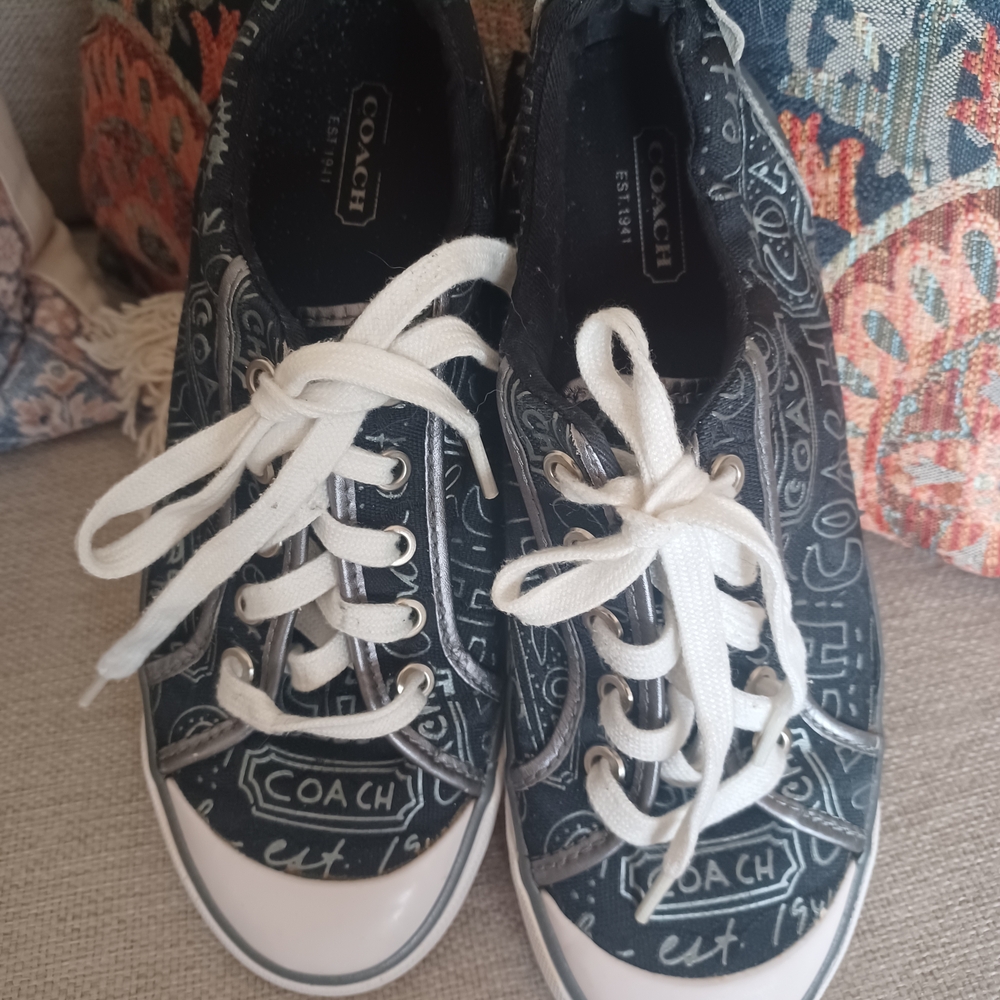 Coach Black And Silver Bandana-Print Low Top Sneakers - Picture 1 of 8